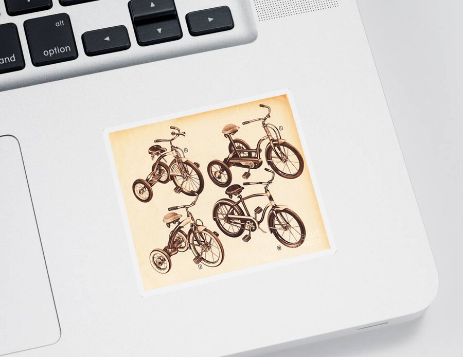 Retro Sticker featuring the mixed media Vintage Catalog Toys Bicycles by Sally Edelstein