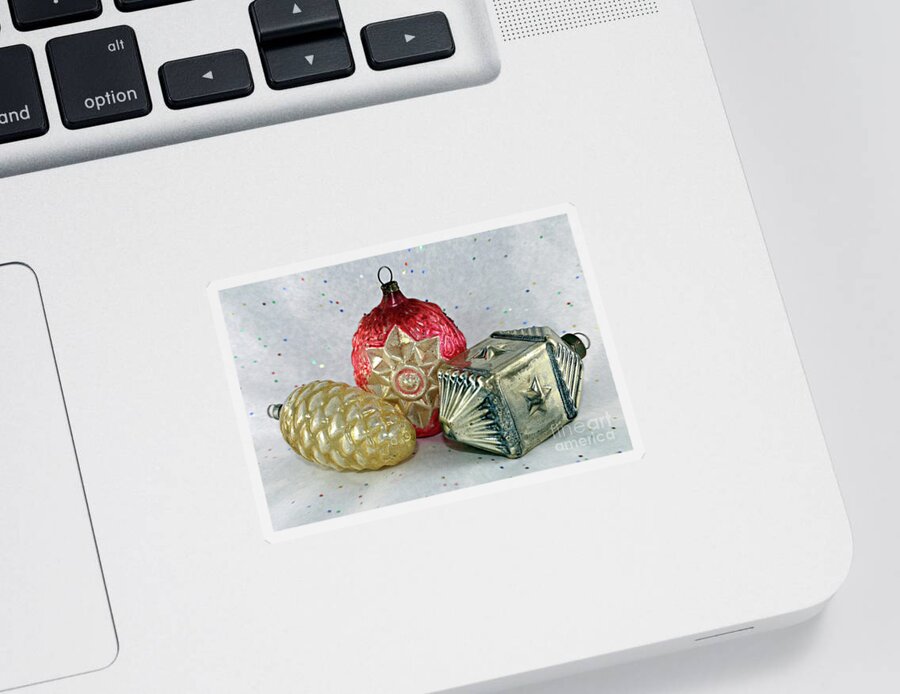 Christmas Sticker featuring the photograph Vintage Christmas Ornaments by Vivian Krug Cotton