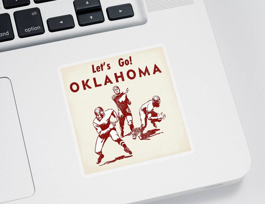 Oklahoma Sticker featuring the mixed media Vintage Oklahoma Football Art by Row One Brand