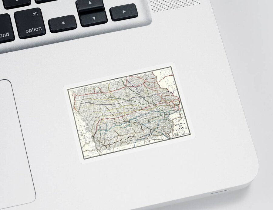 Iowa Sticker featuring the photograph Vintage Railroad Map of Iowa 1881 by Carol Japp