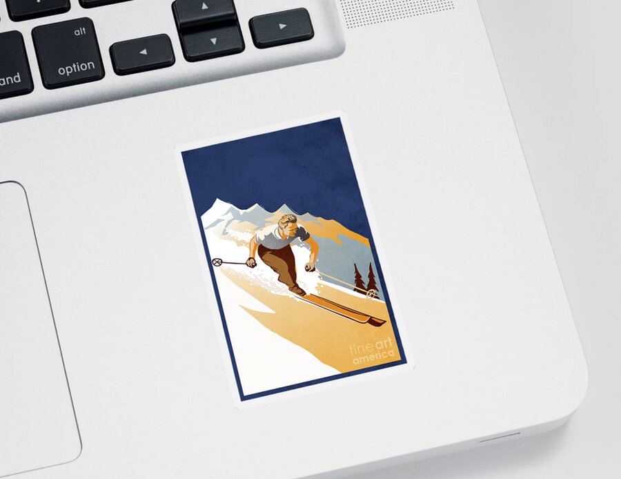  Sticker featuring the painting Vintage Skier by Sassan Filsoof