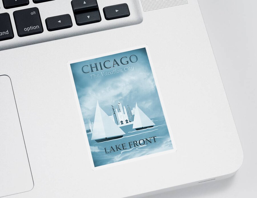 Chicago Sticker featuring the photograph Vintage Travel Chicago Lakefront Sea Blues by Carol Japp