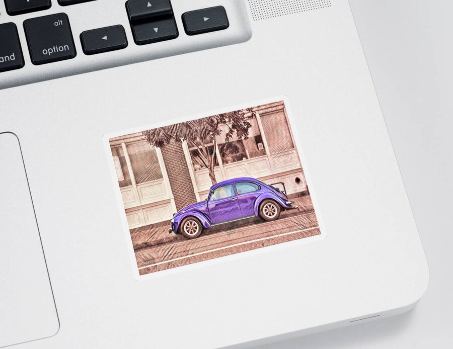 Selective Coloring Sticker featuring the photograph Vintage VW Series - Purple by Bellesouth Studio