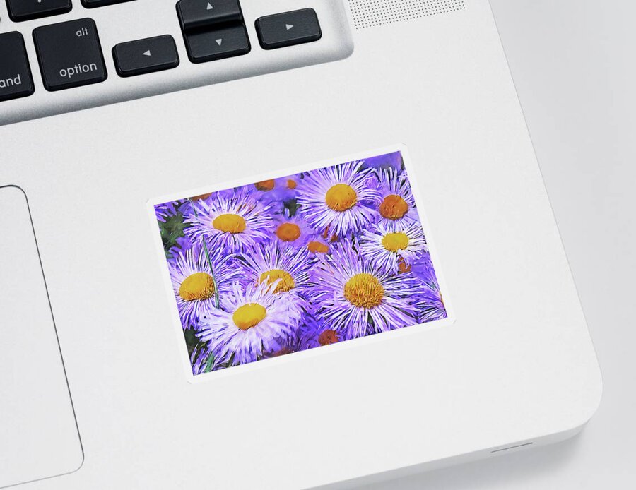 Asters Sticker featuring the mixed media Violet Asters by Alex Mir
