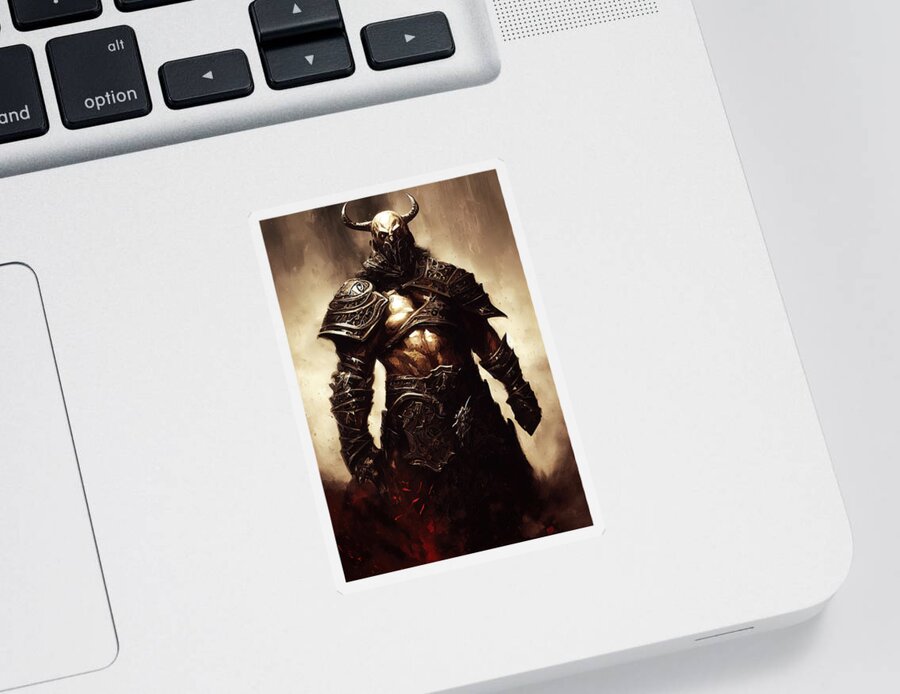 Medieval Sticker featuring the painting Warrior of a Fantasy World, 05 by AM FineArtPrints