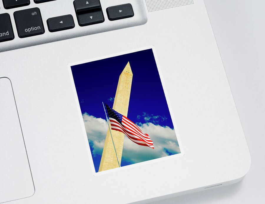 Washington Monument And Flag Photo Sticker featuring the photograph Washington Monument and Flag by Bob Pardue