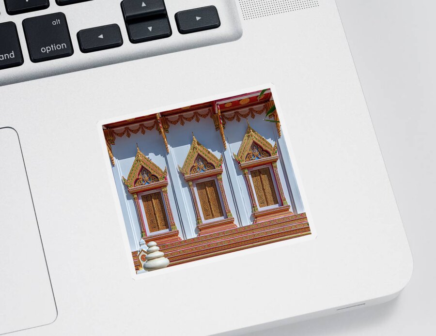 Scenic Sticker featuring the photograph Wat Hua Sapan Phra Ubosot Windows DTHNR0411 by Gerry Gantt