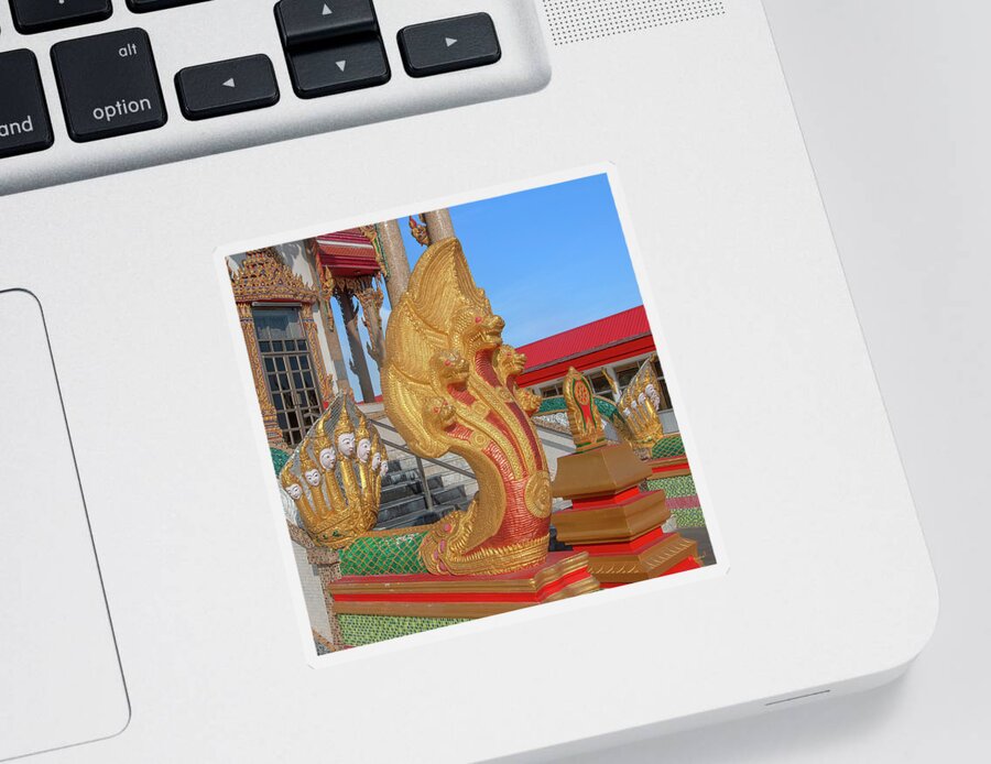 Scenic Sticker featuring the photograph Wat Sakae Phra Ubosot Makara and Naga Guardians DTHNR0144 by Gerry Gantt