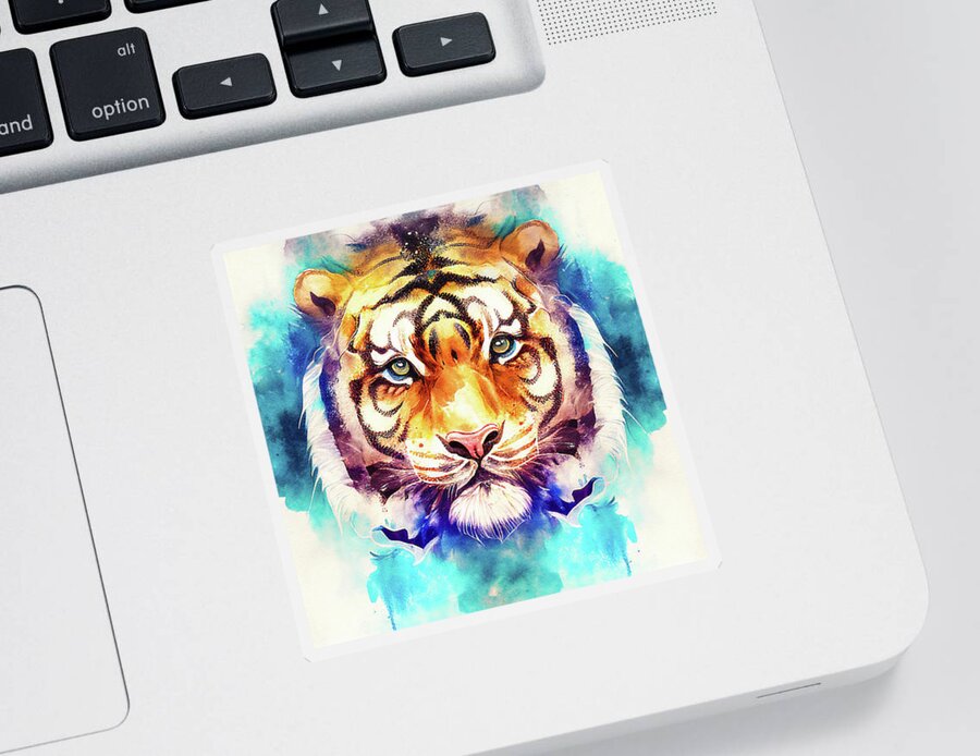 Tiger Sticker featuring the digital art Watercolor Animal 07 Tiger Portrait by Matthias Hauser