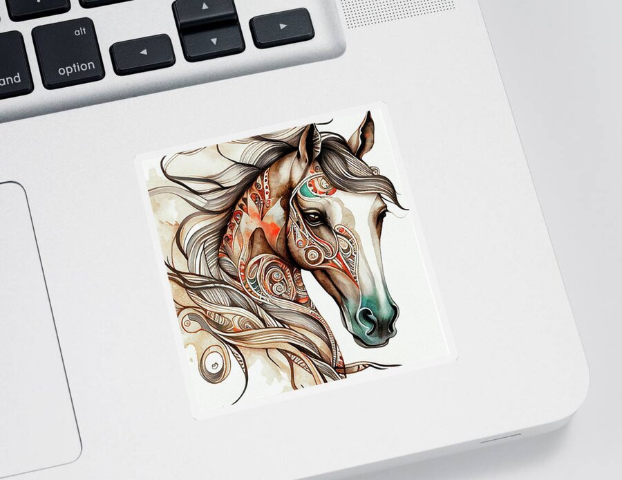 Horse Sticker featuring the digital art Watercolor Animal 14 Horse Portrait by Matthias Hauser