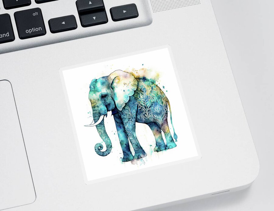 Elephant Sticker featuring the digital art Watercolor Animal 71 Elephant by Matthias Hauser