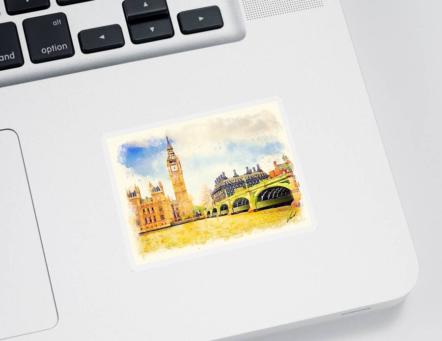 Watercolor Sticker featuring the painting Watercolor Big Ben, London by Vart. by Vart Studio