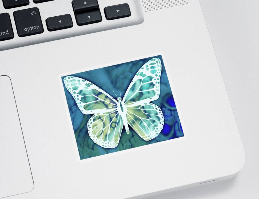 Butterflies Sticker featuring the painting Watercolor Butterfly In Teal Blue Sky III by Irina Sztukowski