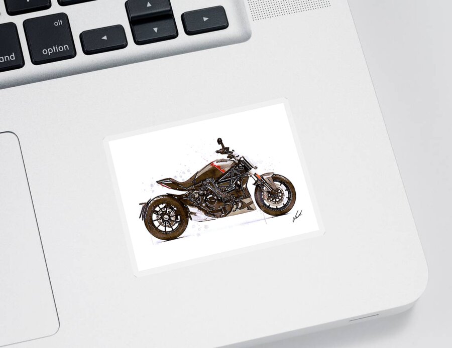 Motorcycle Sticker featuring the painting Watercolor Ducati XDiavel motorcycle - awesome gift for a motorcyclist, oryginal artwork by Vart. by Vart