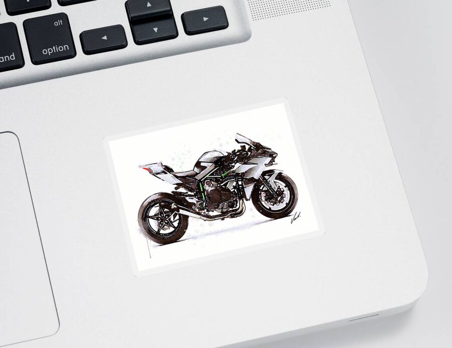 Sport Sticker featuring the painting Watercolor Kawasaki Ninja H2R motorcycle - orygin by Vart Studio