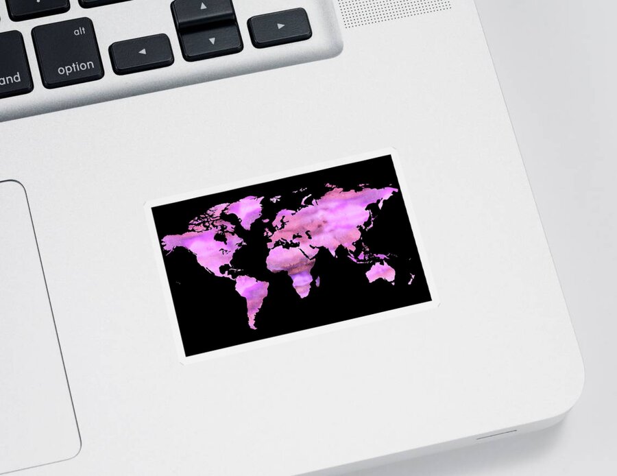 Fascia Sticker featuring the painting Watercolor Map Of The World In Fascia Pink by Irina Sztukowski