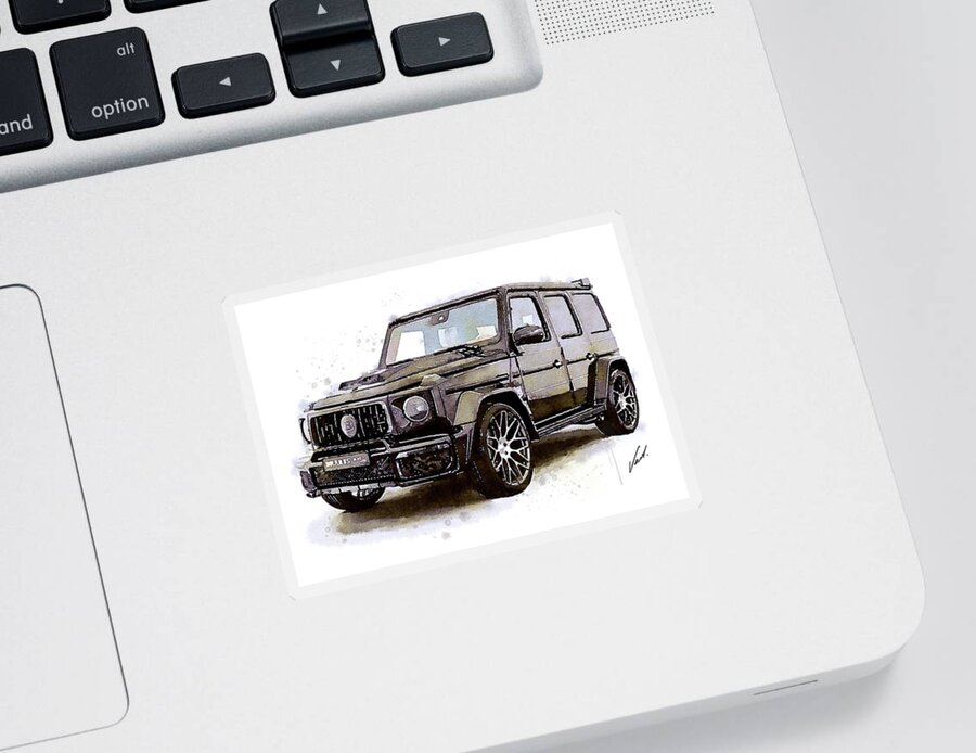 Car Art Sticker featuring the painting Watercolor Mercedes G Brabus, art print poster - oryginal artwork by Vart by Vart