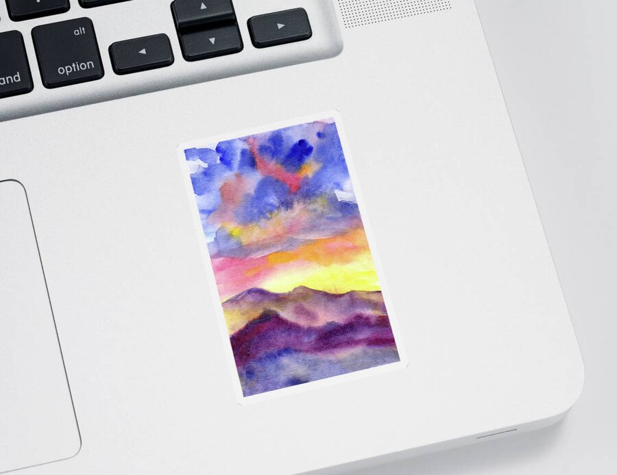 Watercolor Sticker featuring the digital art Watercolor Mountain Sunrise View Painting by Sambel Pedes