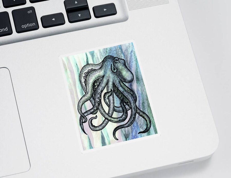 Octopus Sticker featuring the painting Watercolor Octopus Beach Art Teal Blue Sea Creature by Irina Sztukowski
