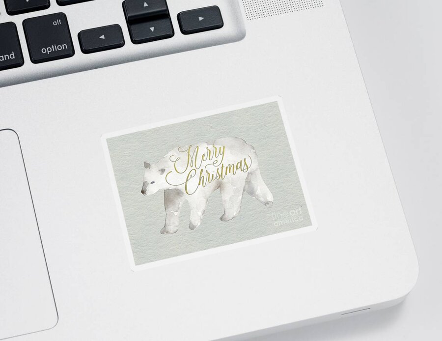 Merry Christmas Sticker featuring the painting Watercolor Polar Bear by Modern Art