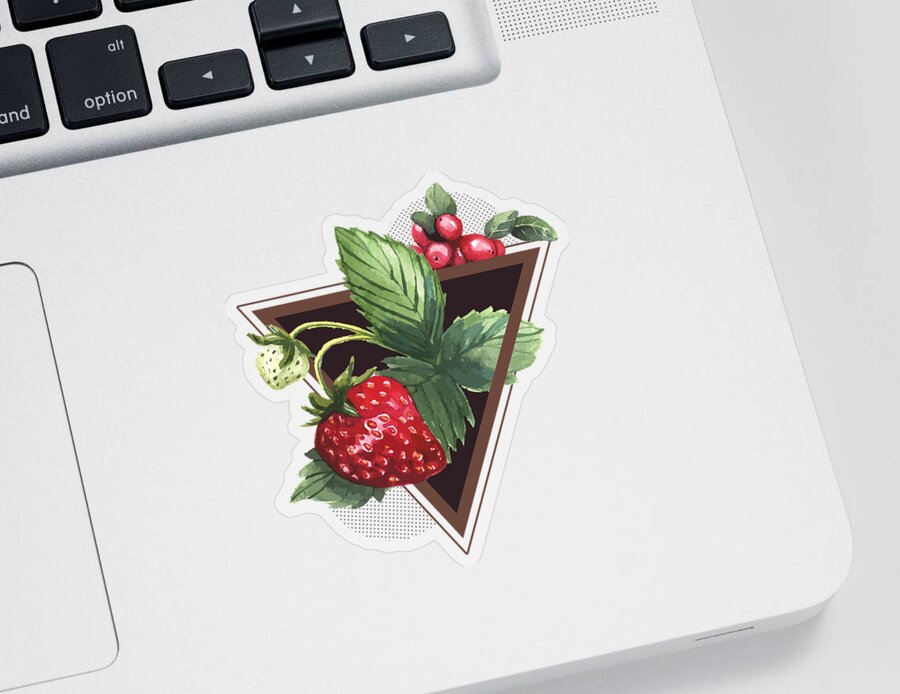 Colorful Sticker featuring the digital art Watercolor Strawberries by Jacob Zelazny