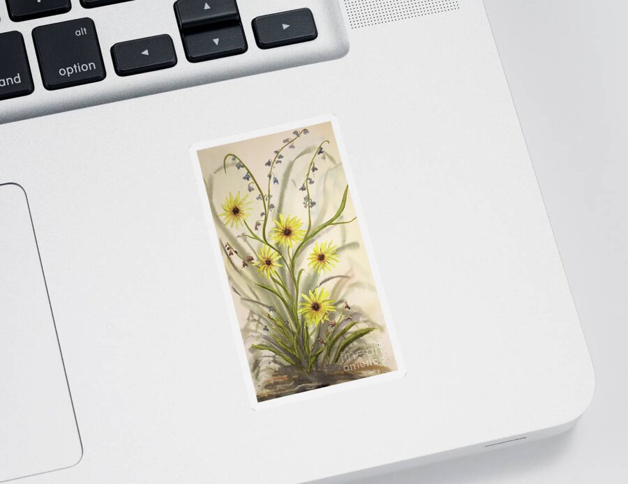 Flower Sticker featuring the painting Wild Daisies and Blue Bells by Catherine Ludwig Donleycott