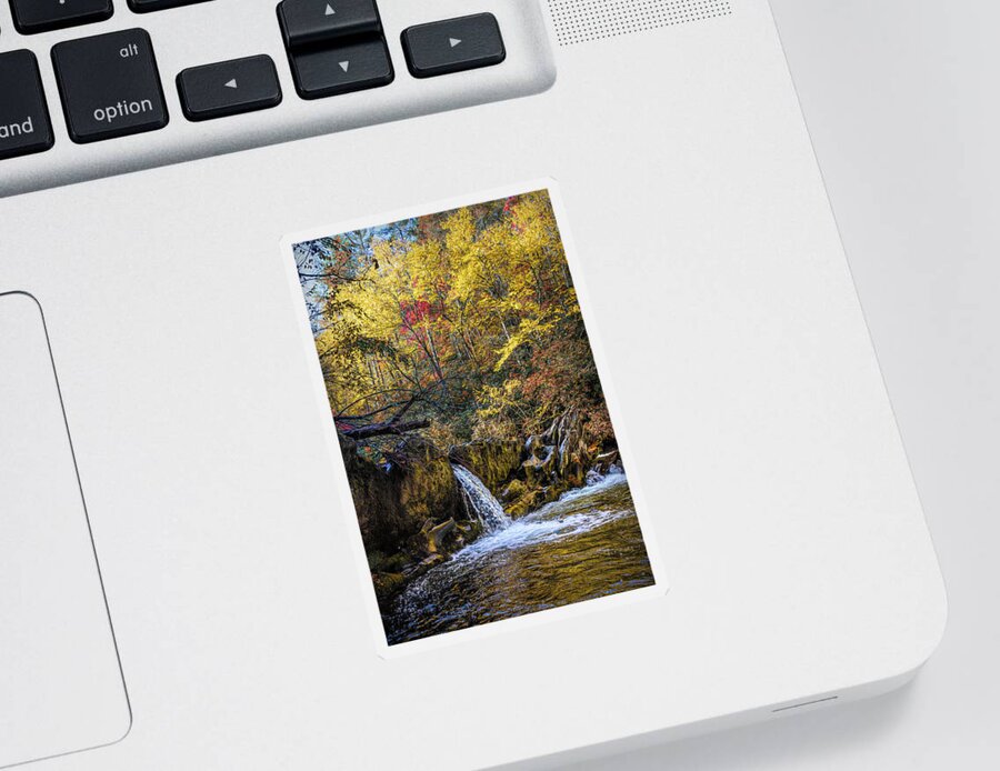 Carolina Sticker featuring the photograph Waterfall in the Smoky Mountains Autumn Colors by Debra and Dave Vanderlaan