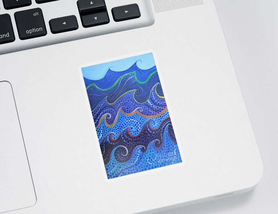 Waves And Swirls Sticker featuring the painting Waves and Swirls by Helena Tiainen