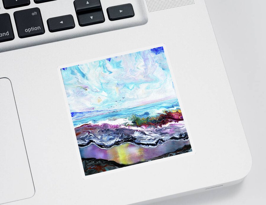 Beach Sticker featuring the painting Waves Rolling Over Colorful Sands by Laura Iverson