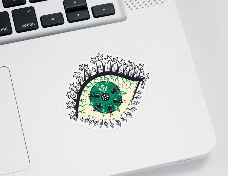Weird Eye Sticker featuring the digital art Weird Eye With Leaves And Bugs by Boriana Giormova