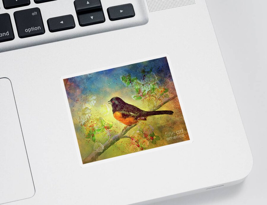Towhee Sticker featuring the digital art Welcoming Spring by Lois Bryan