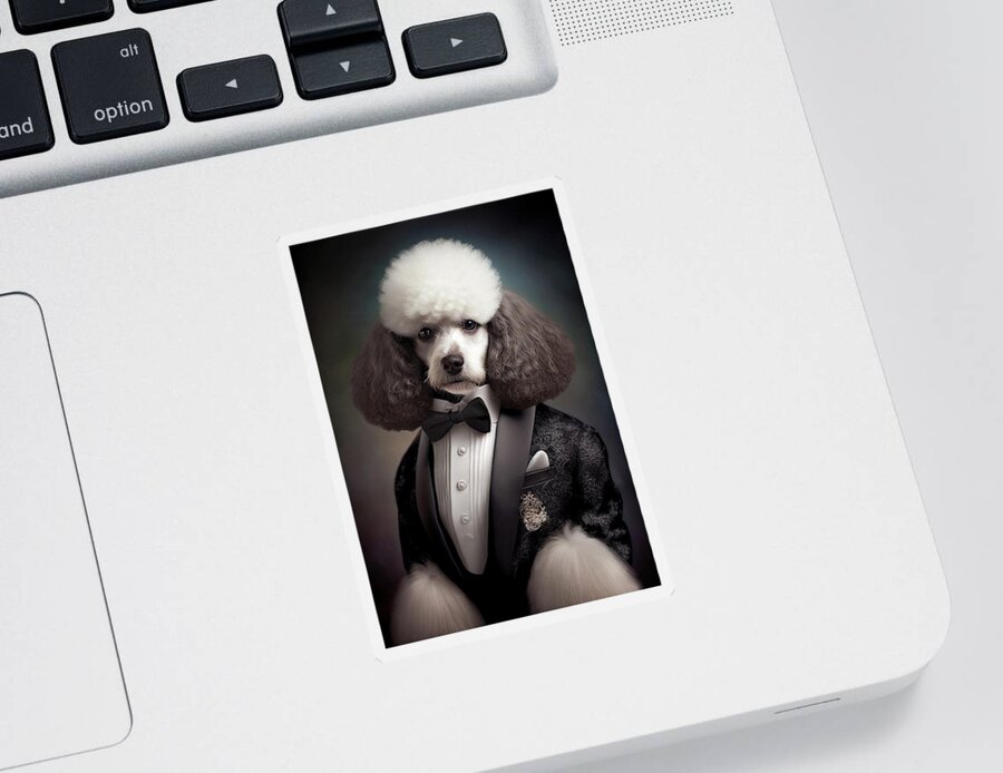 Dog Sticker featuring the digital art Well-dressed Animal 21 Cute Poodle Dog by Matthias Hauser