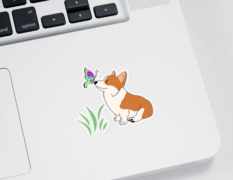 Welsh Corgi Sticker featuring the digital art Welsh Corgi with Butterfly by Kathy Kelly