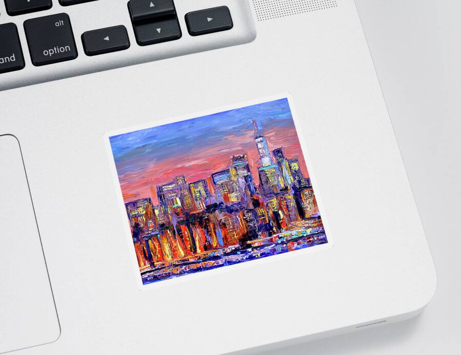 City Skyline Sticker featuring the painting West Side by Teresa Moerer