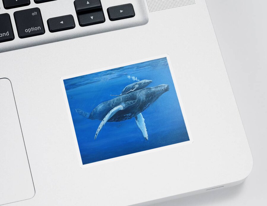 Whale Sticker featuring the painting Whale and baby Whale by Vincent Cricchio
