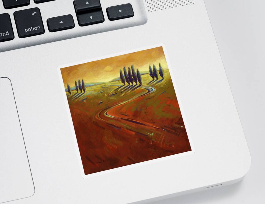 Cypress Trees Sunset Contemporary Landscape Sticker featuring the painting Where The Evening Begins 3 by Konnie Kim