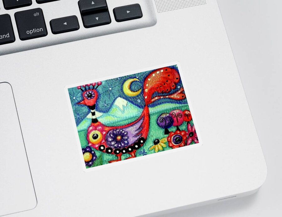 Whimsical Bird Painting Sticker featuring the painting Whimsical Bird At Night by Monica Resinger