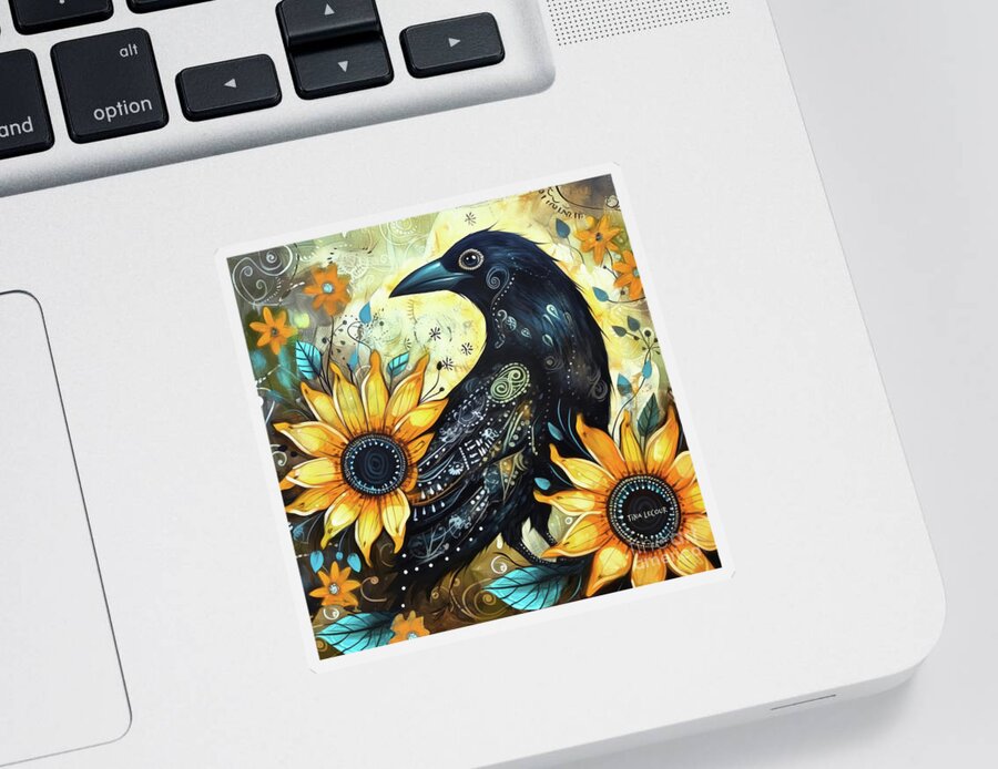 Black Crow Sticker featuring the painting Whimsical Black Crow by Tina LeCour
