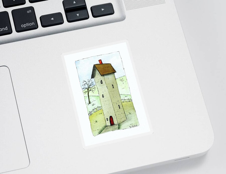 Whimsical House Painting Sticker featuring the painting Whimsical Tall House by Donna Mibus