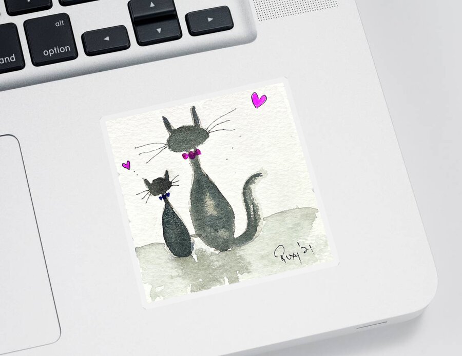 Whimsical Cats Sticker featuring the painting Whimsy Kitty 19 by Roxy Rich