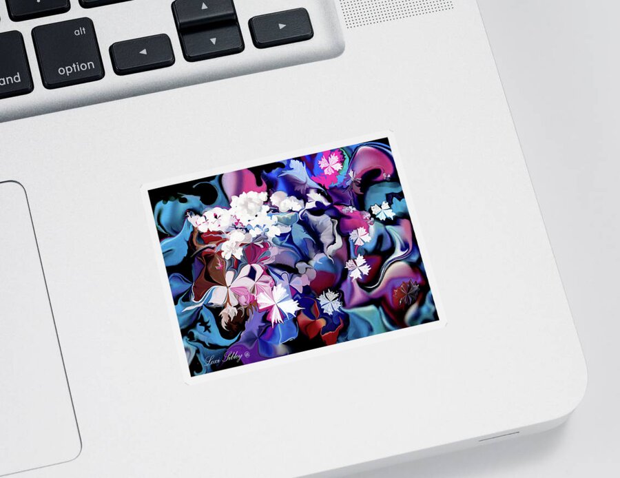Digital Sticker featuring the digital art White Flowers and Blues by Loxi Sibley