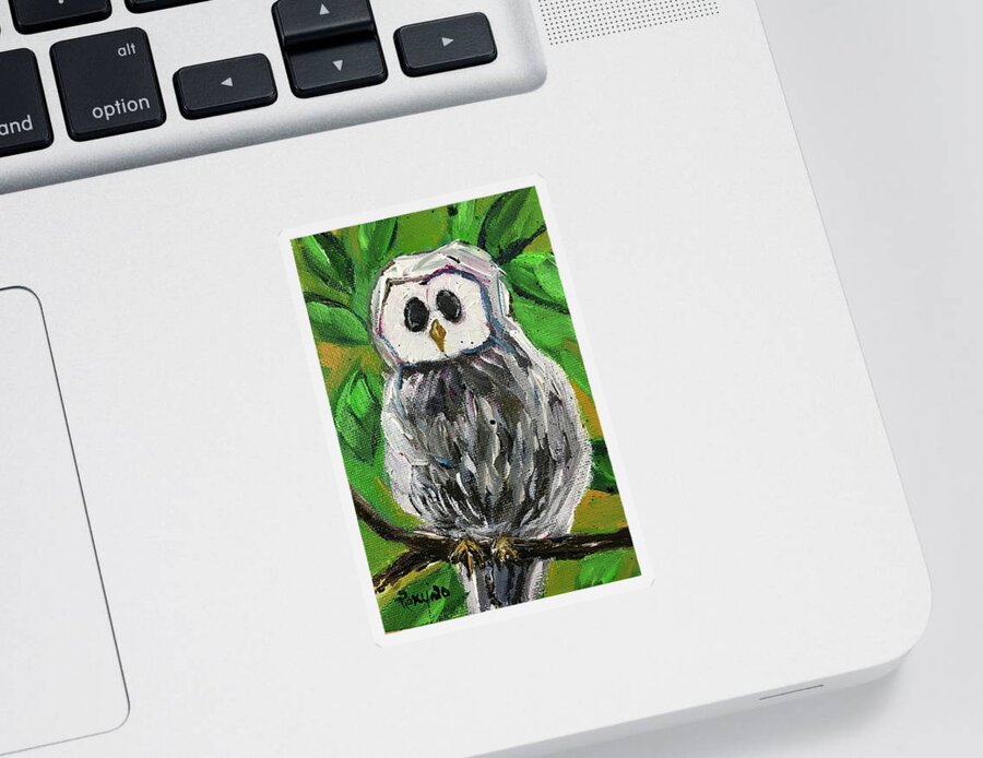 Owl Sticker featuring the painting White Owl in Foilage by Roxy Rich