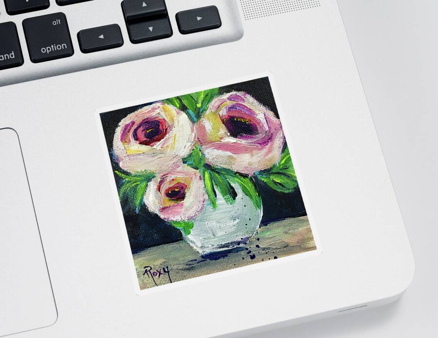 Roses Sticker featuring the painting White Roses in a White Vase by Roxy Rich