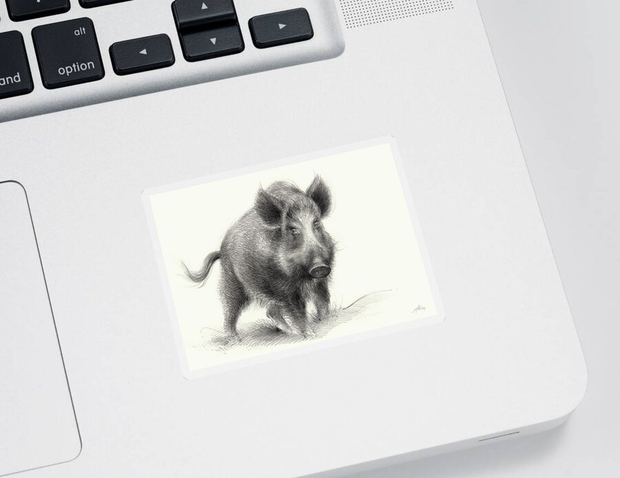 Wilderness Sticker featuring the drawing Wild boar by Adriana Mueller