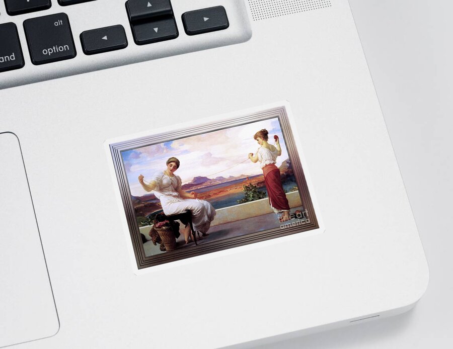 Winding The Skein Sticker featuring the painting Winding The Skein by Frederic Leighton by Rolando Burbon