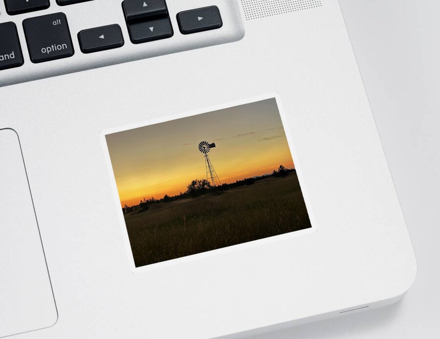 Sunset Sticker featuring the photograph Windmill Golden Hour Silhouette by Jerry Abbott