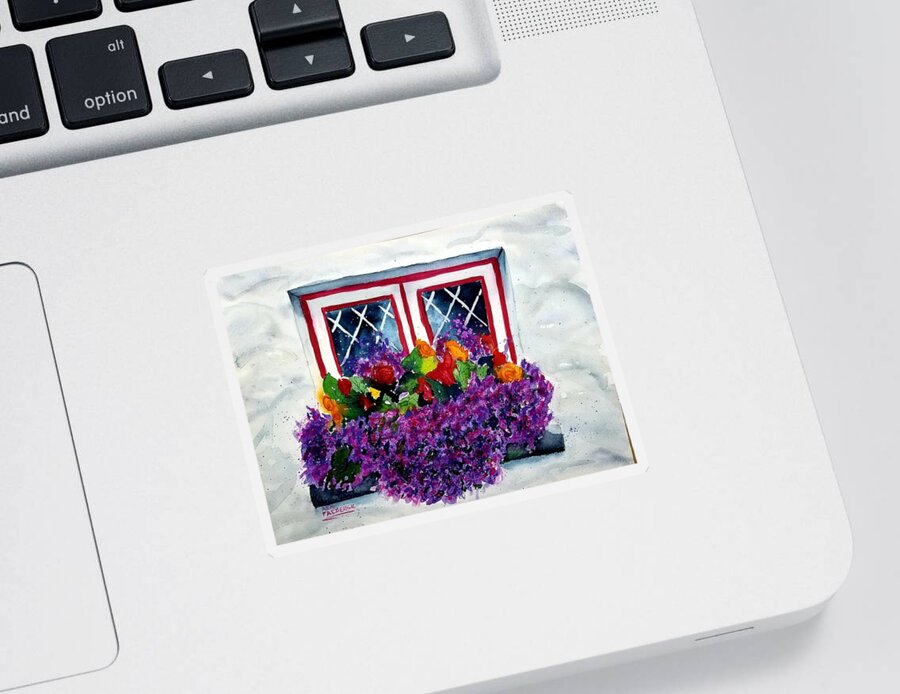 Flowers Sticker featuring the painting Window Treatment by Ann Frederick