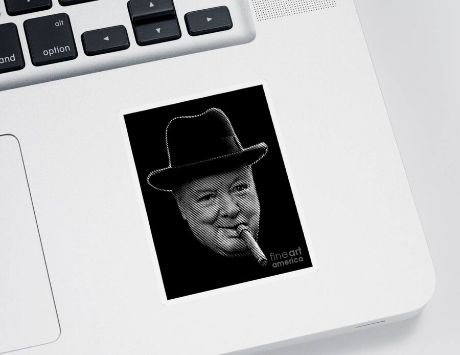 Churchill Sticker featuring the digital art Winston Churchill smoking cigar by Cu Biz