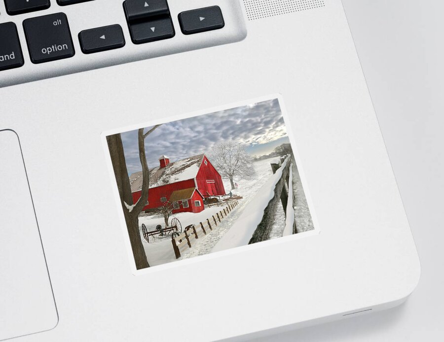 Farm Sticker featuring the photograph Winter - A frosty paradise by Mike Savad
