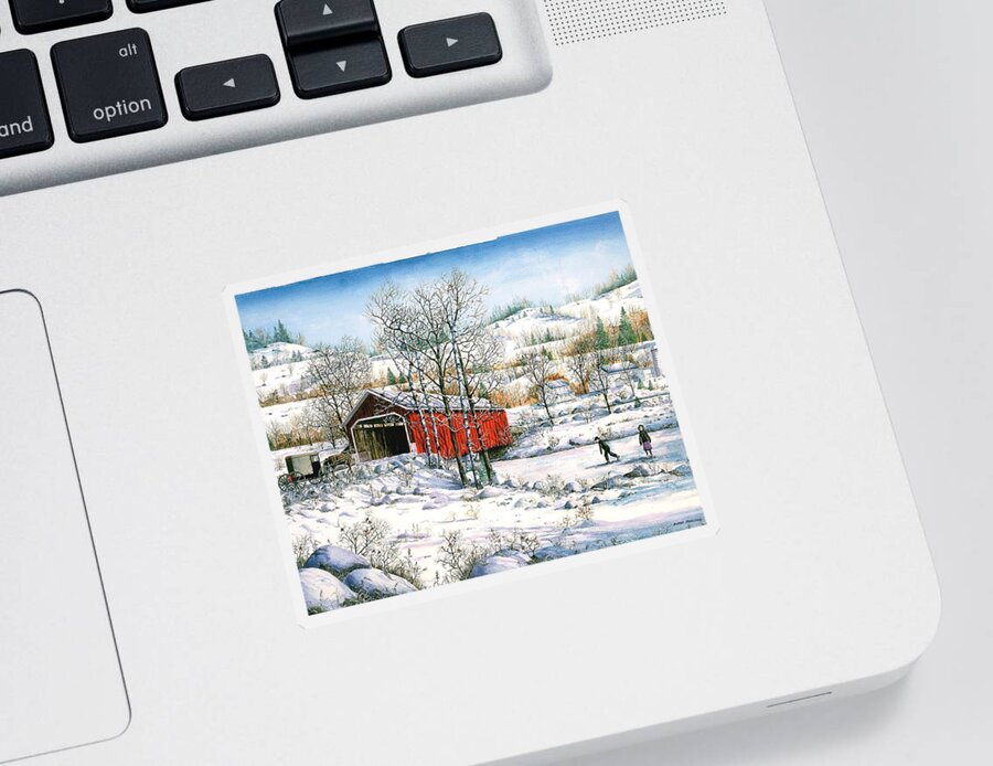 Covered Bridge Sticker featuring the painting Winter Crossing by Diane Phalen